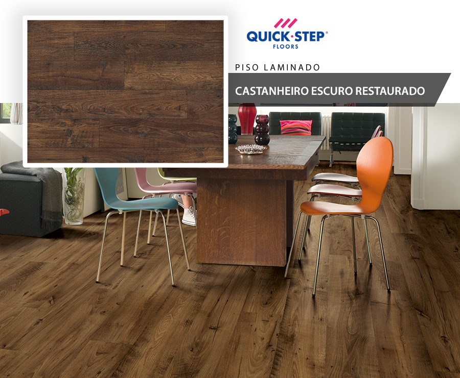 Piso Laminado - Quick Step Eligna Wide - Castanheiro Escuro Restaurado